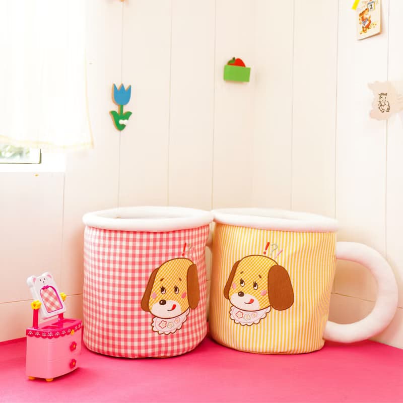 小布靈靈 80s復古昭和小狗收納筐 刺繡布藝髒衣婁