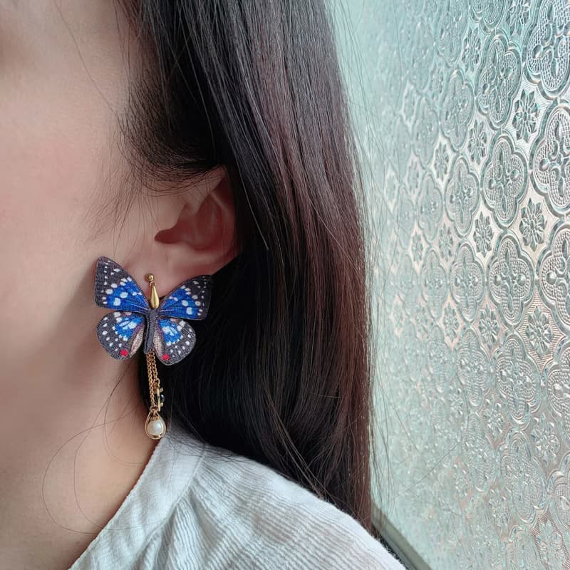 耳環 大紫蛺蝶 刺繡 台灣 蝴蝶 珍珠 耳夾 生日 禮盒 禮物 情人節