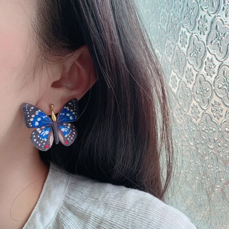 耳環 大紫蛺蝶 刺繡 台灣 蝴蝶 珍珠 耳夾 生日 禮盒 禮物 情人節