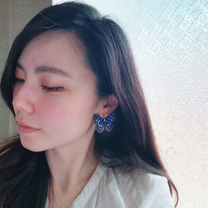 耳環 大紫蛺蝶 刺繡 台灣 蝴蝶 珍珠 耳夾 生日 禮盒 禮物 情人節
