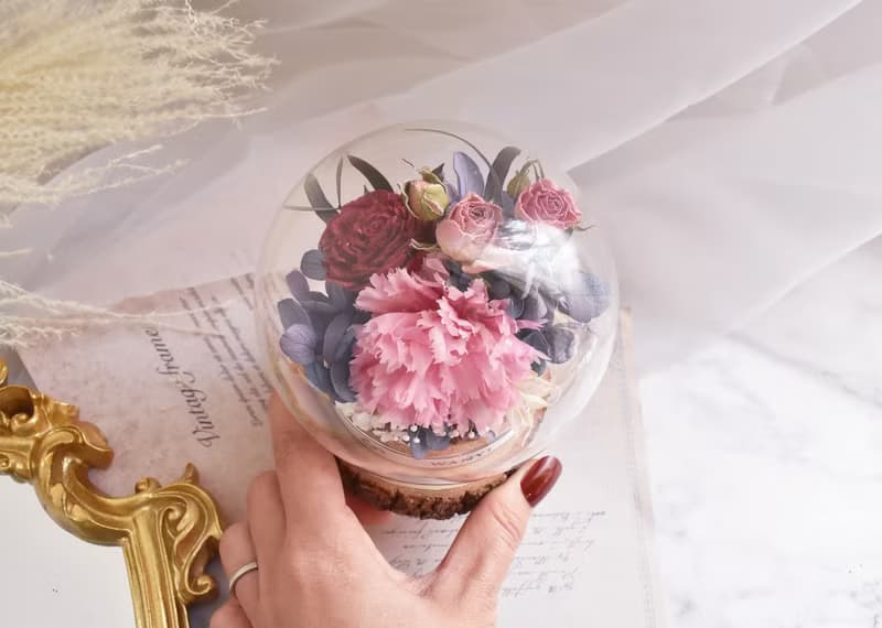 玫瑰康乃馨魔法球 玻璃罩 乾燥花 永生花 送禮 母親節 畢業禮物聖