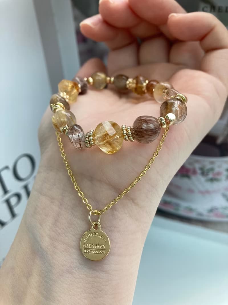 大地色招財系列 黃水晶、銅髮晶、金鈦晶配可拆式配鏈/吊飾