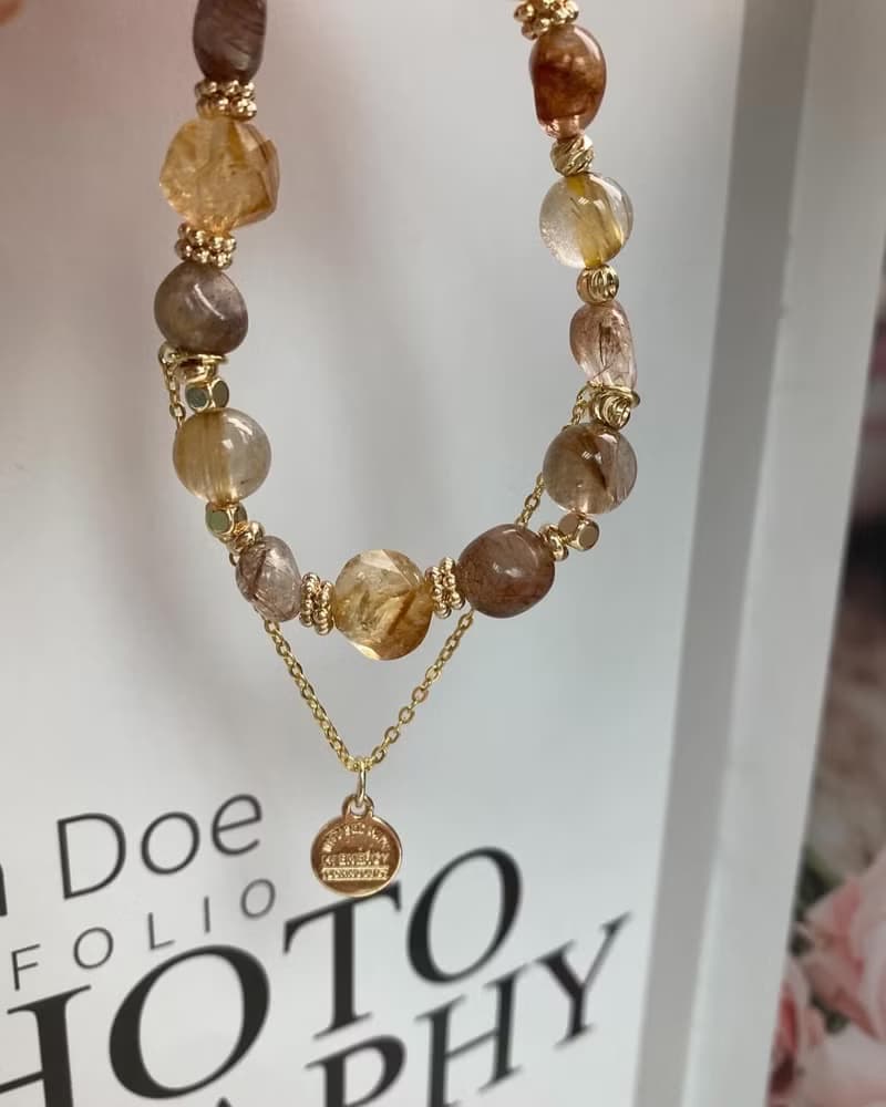 大地色招財系列 黃水晶、銅髮晶、金鈦晶配可拆式配鏈/吊飾