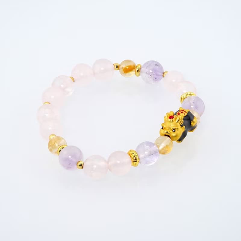 寶麗金珠寶-黃金溫感貔貅粉晶造型手鍊