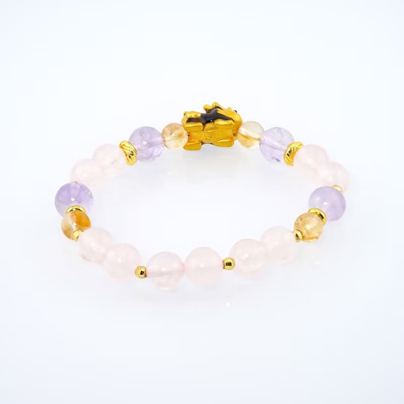 寶麗金珠寶-黃金溫感貔貅粉晶造型手鍊