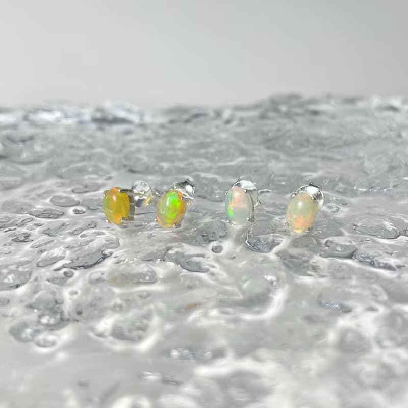 蛋白石耳環 / 925純銀輕珠寶 - 十月誕生石