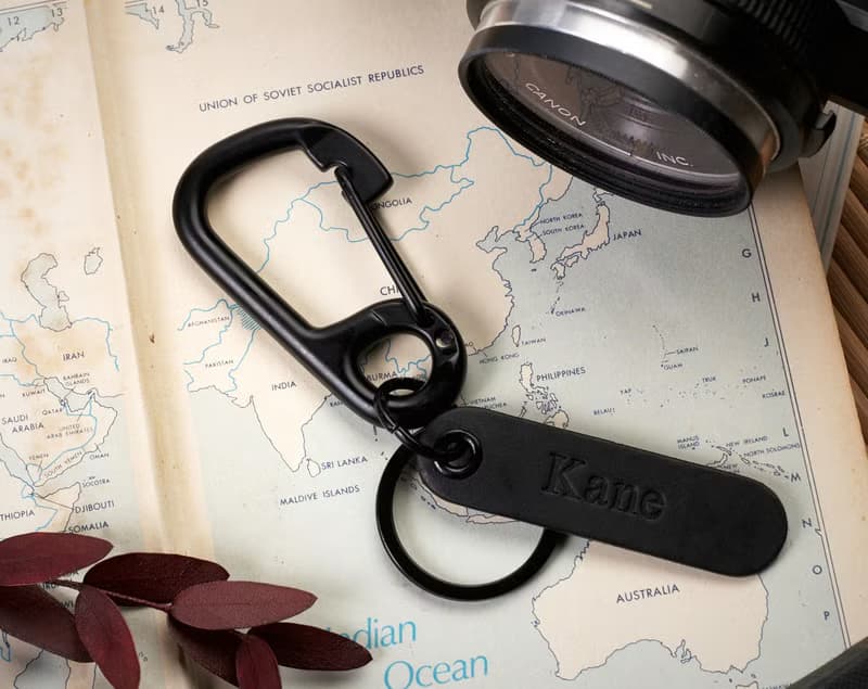 黑色Carabiner Snap扣 帶有個性化名稱標籤-黑色