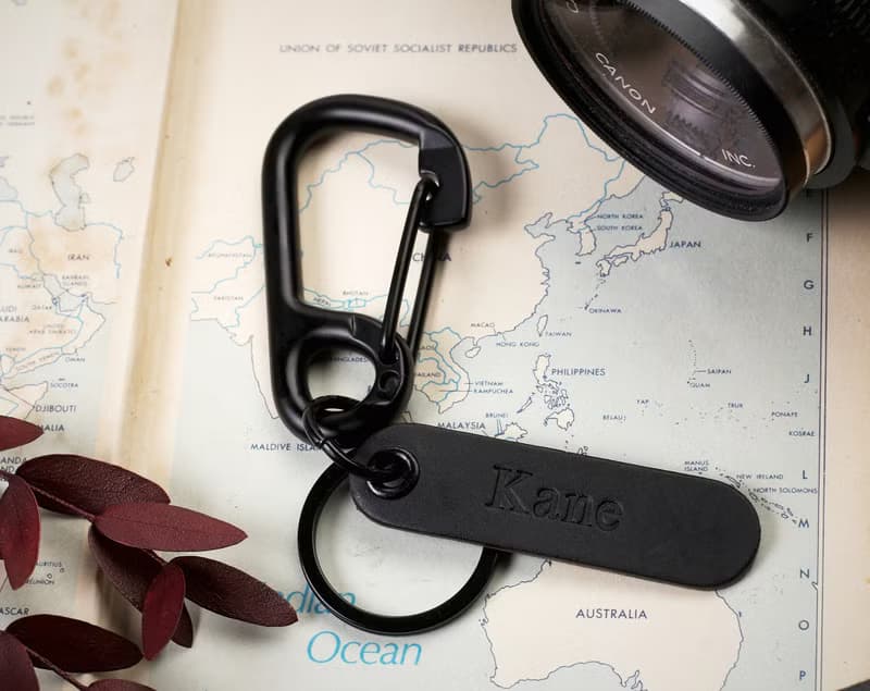 黑色Carabiner Snap扣 帶有個性化名稱標籤-黑色