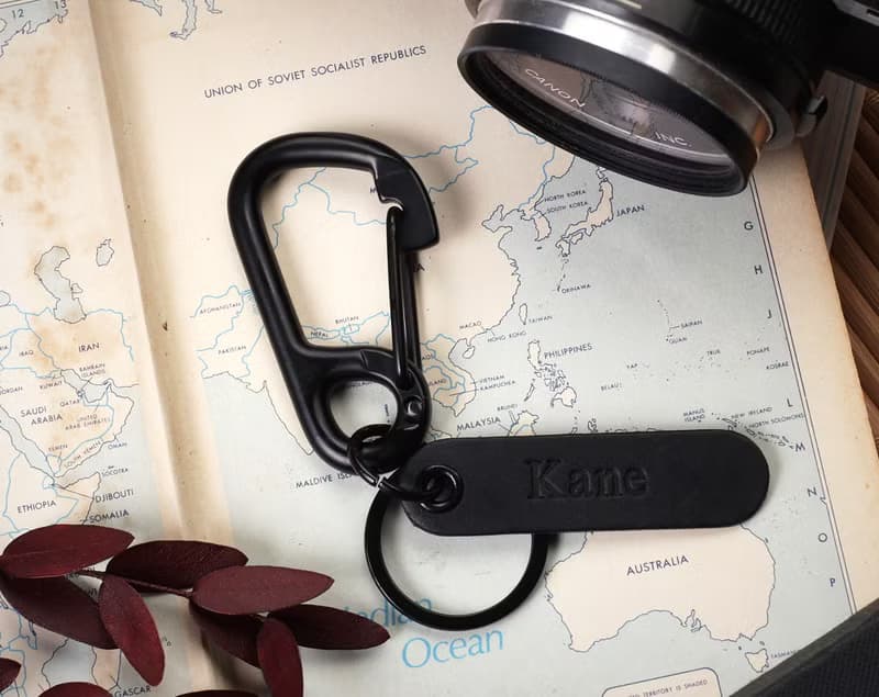 黑色Carabiner Snap扣 帶有個性化名稱標籤-黑色