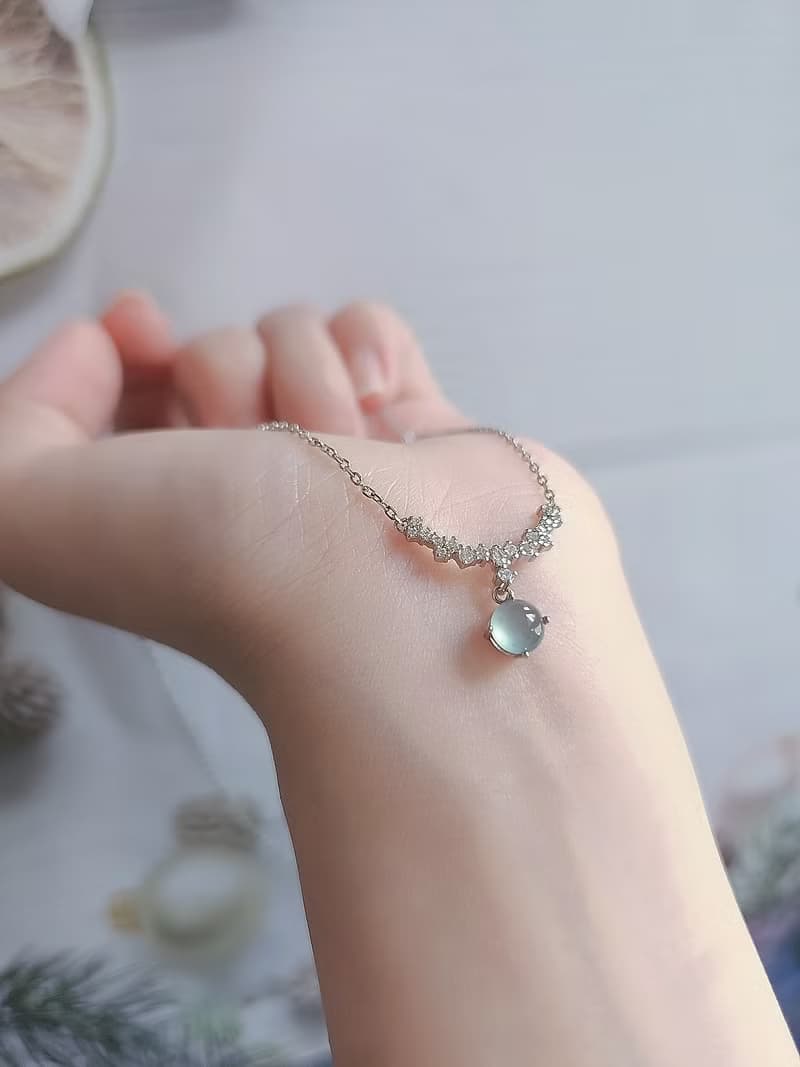 財水|夢幻天空藍剛蛋面女神鏈|A貨翡翠純銀項鍊