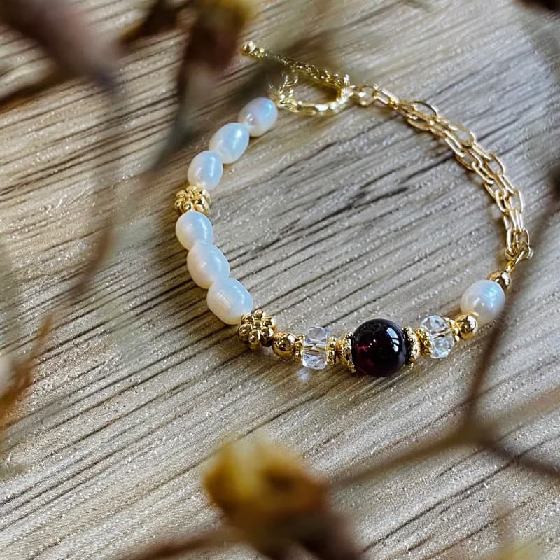 白雪公主-紅石榴石 白水晶 珍珠