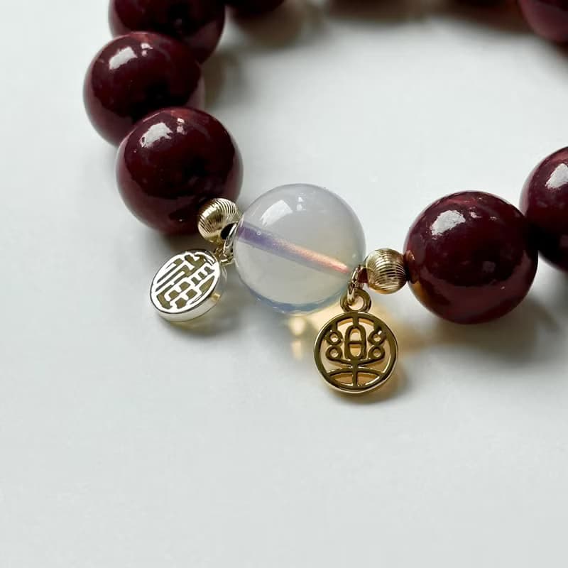 【2025迎蛇年】硃砂|蛋白石|14K鍍金手鏈 平安福樂 新年禮物