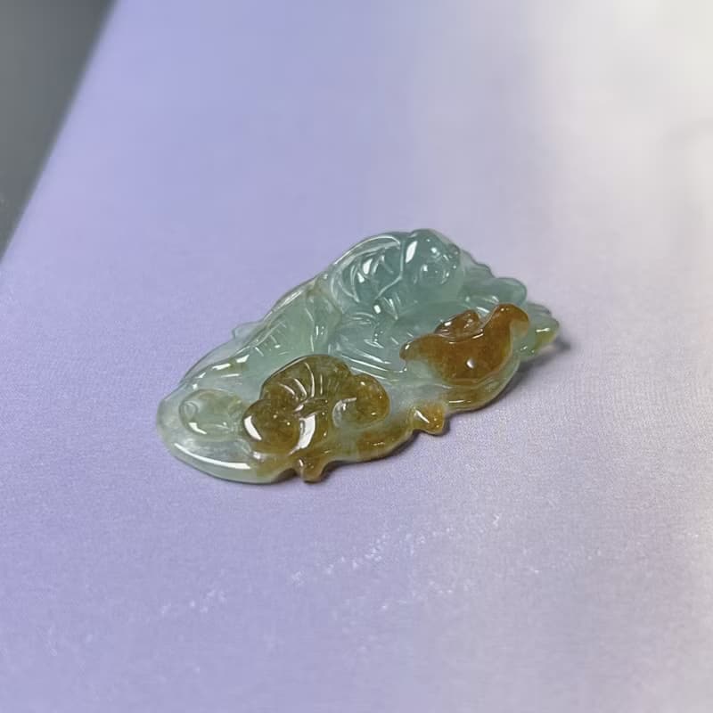 冰飄黃翡翠荷包有魚 | 天然A貨翡翠 | 送禮