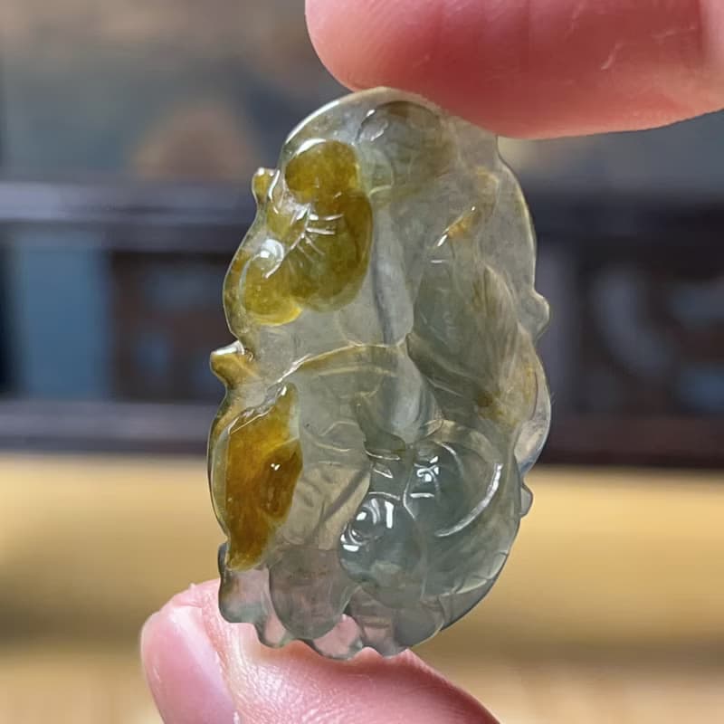 冰飄黃翡翠荷包有魚 | 天然A貨翡翠 | 送禮