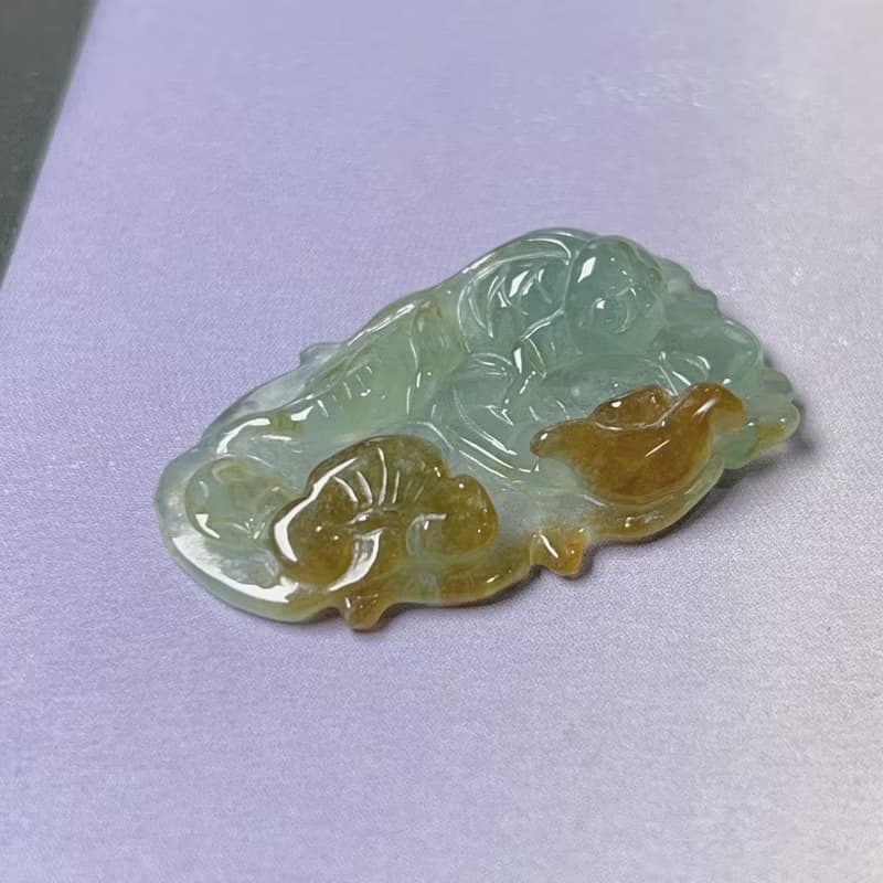 冰飄黃翡翠荷包有魚 | 天然A貨翡翠 | 送禮