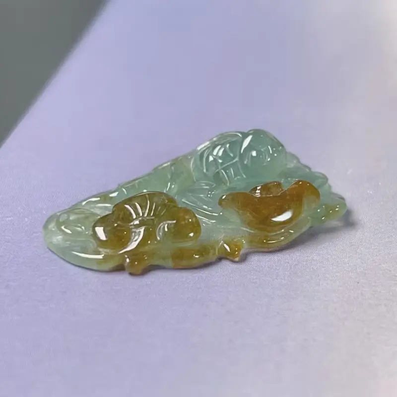 冰飄黃翡翠荷包有魚 | 天然A貨翡翠 | 送禮