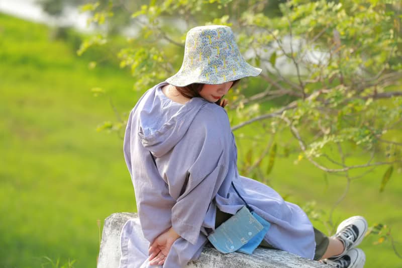 手工雙面漁夫帽/寬帽簷/大帽簷/遮陽帽/淺灰/小森林/狐狸刺蝟兔子