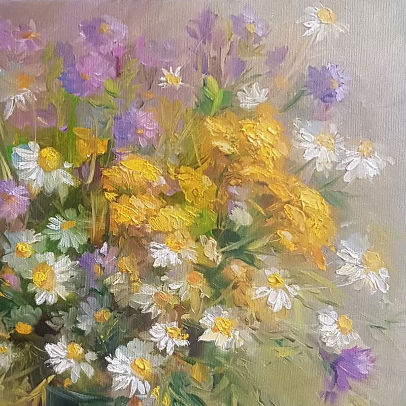 Daisy Oil Painting Original Art bouquet flowers oil Painting on canvas  手工油畫  油畫