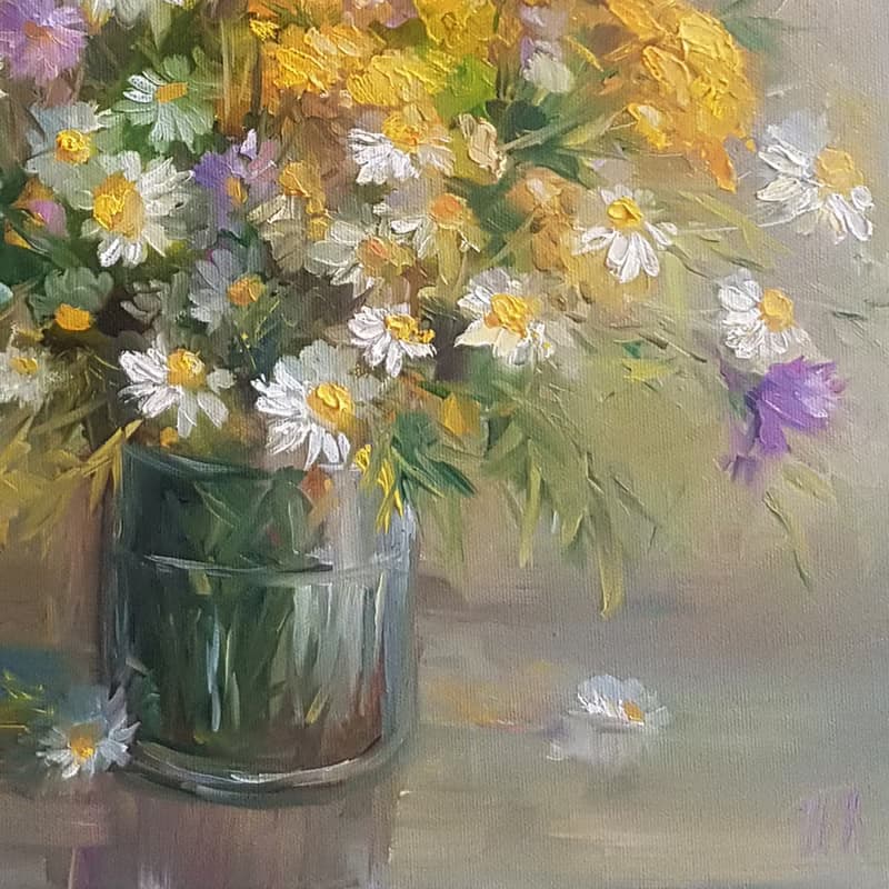 Daisy Oil Painting Original Art bouquet flowers oil Painting on canvas  手工油畫  油畫