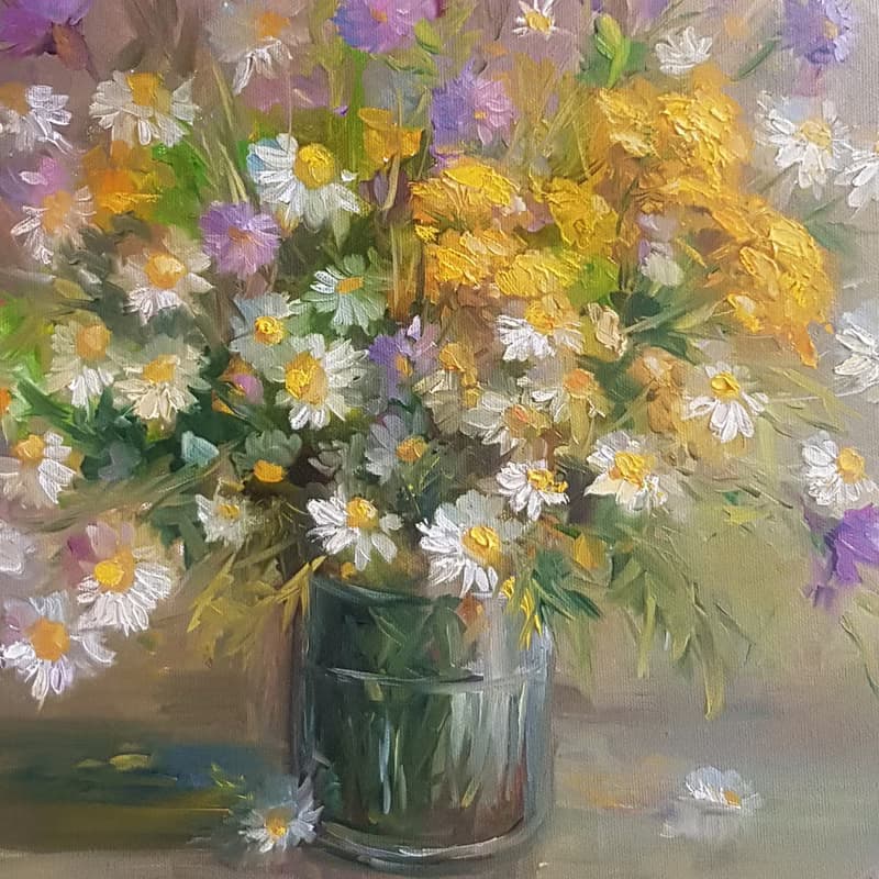 Daisy Oil Painting Original Art bouquet flowers oil Painting on canvas  手工油畫  油畫