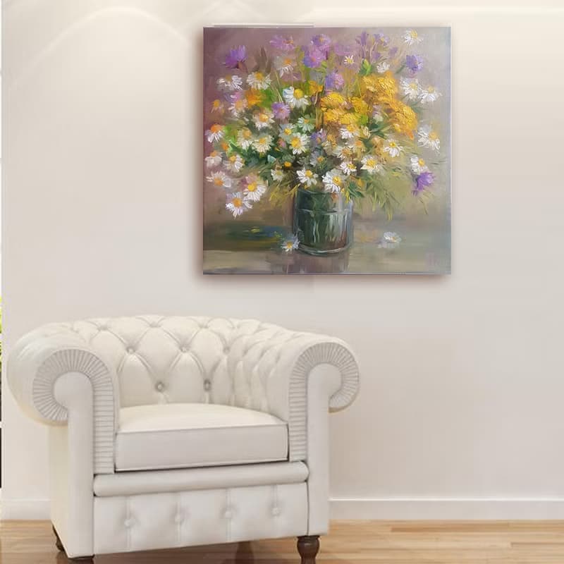 Daisy Oil Painting Original Art bouquet flowers oil Painting on canvas  手工油畫  油畫