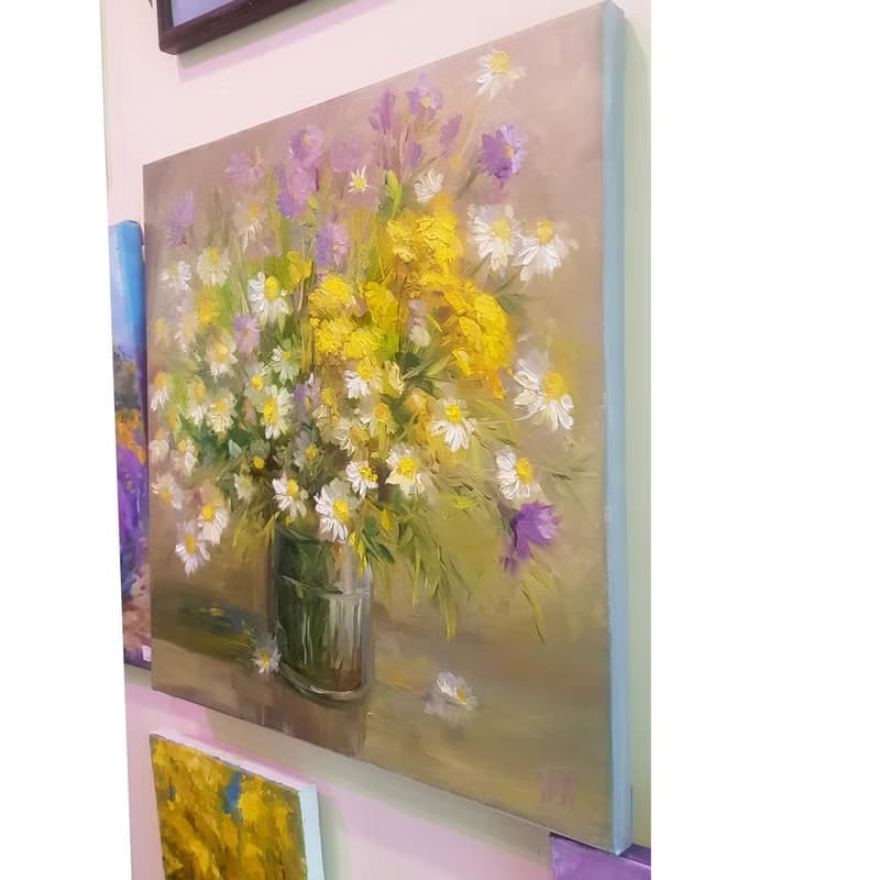 Daisy Oil Painting Original Art bouquet flowers oil Painting on canvas  手工油畫  油畫