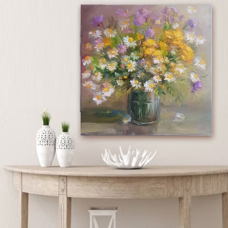 Daisy Oil Painting Original Art bouquet flowers oil Painting on canvas  手工油畫  油畫