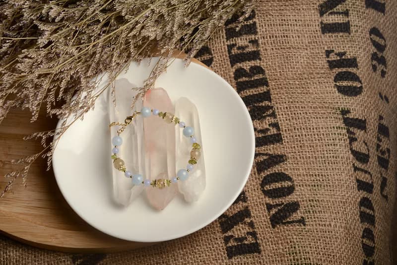 【神山晶礦】海藍寶橄欖鈦晶藍紋瑪瑙手鍊/海藍寶/橄欖石/鈦晶