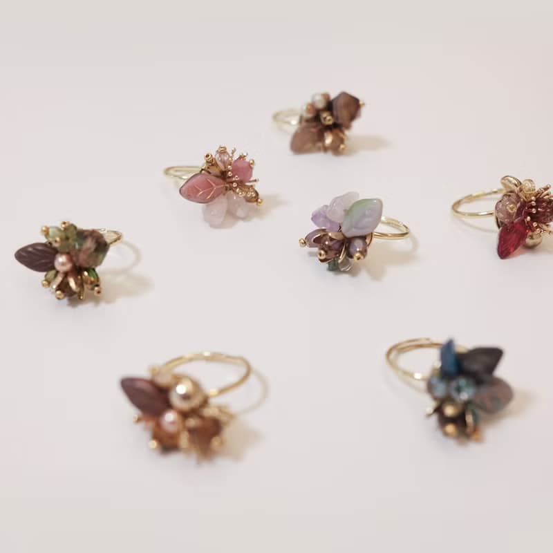 繁花戒指 - 粉晶