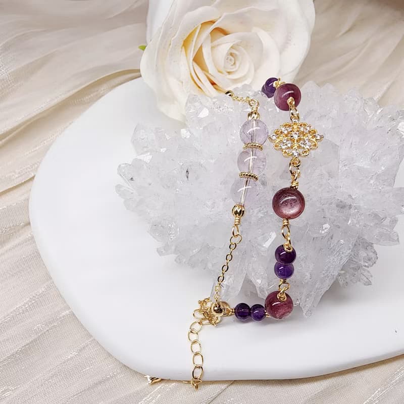 紫語花映。紫鋰雲母 紫水晶 薰衣草紫水晶 水晶手鍊 雙圈