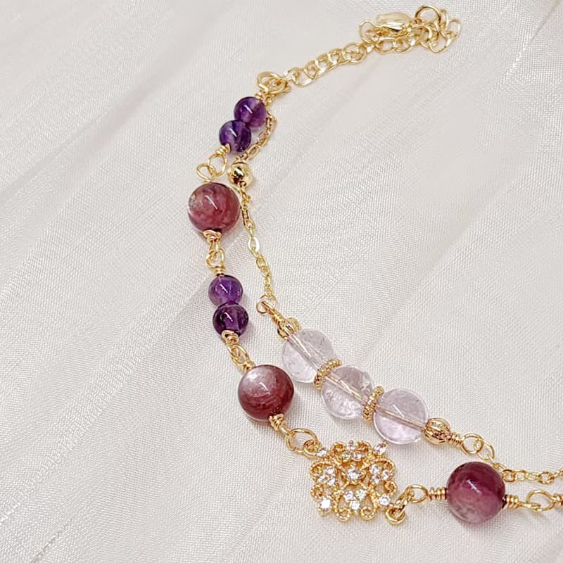 紫語花映。紫鋰雲母 紫水晶 薰衣草紫水晶 水晶手鍊 雙圈