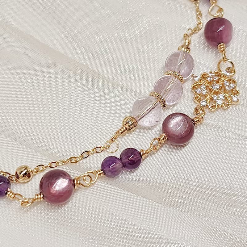 紫語花映。紫鋰雲母 紫水晶 薰衣草紫水晶 水晶手鍊 雙圈