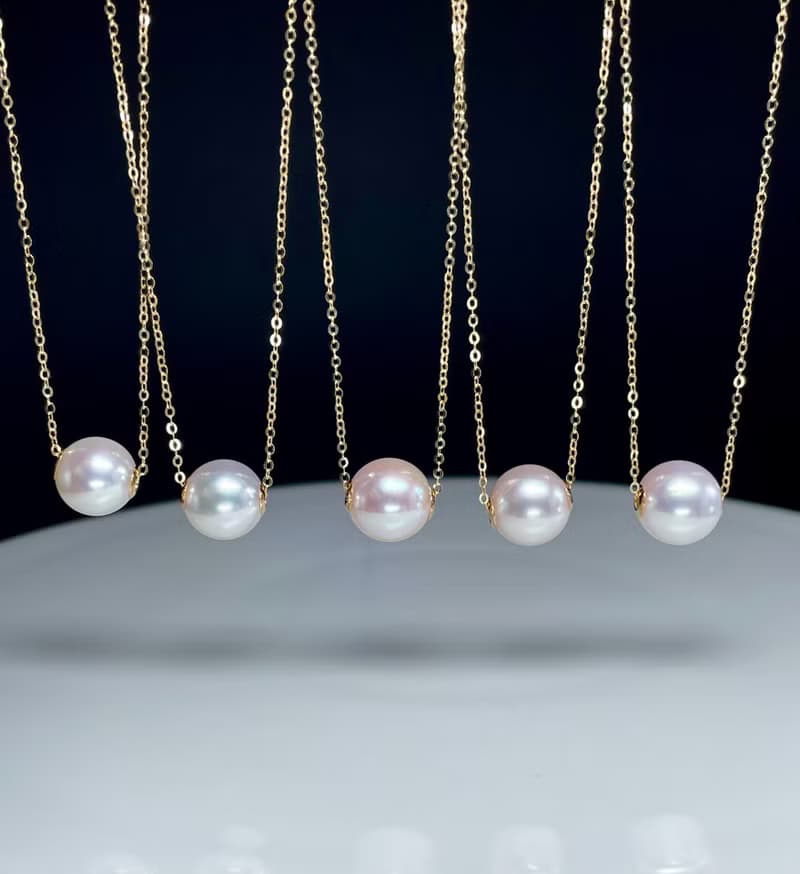 極光之域18K金Akoya海水珍珠真珠項鍊8.5–9mm路路通珍珠項鍊7