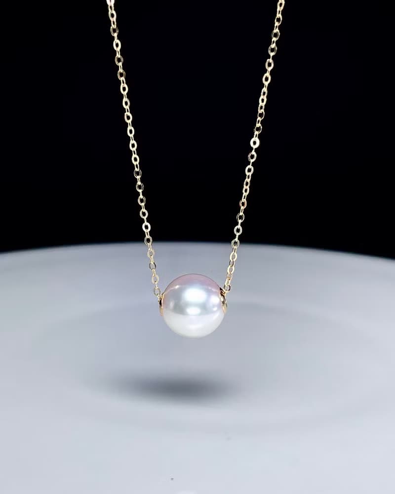 極光之域18K金Akoya海水珍珠真珠項鍊8.5–9mm路路通珍珠項鍊7