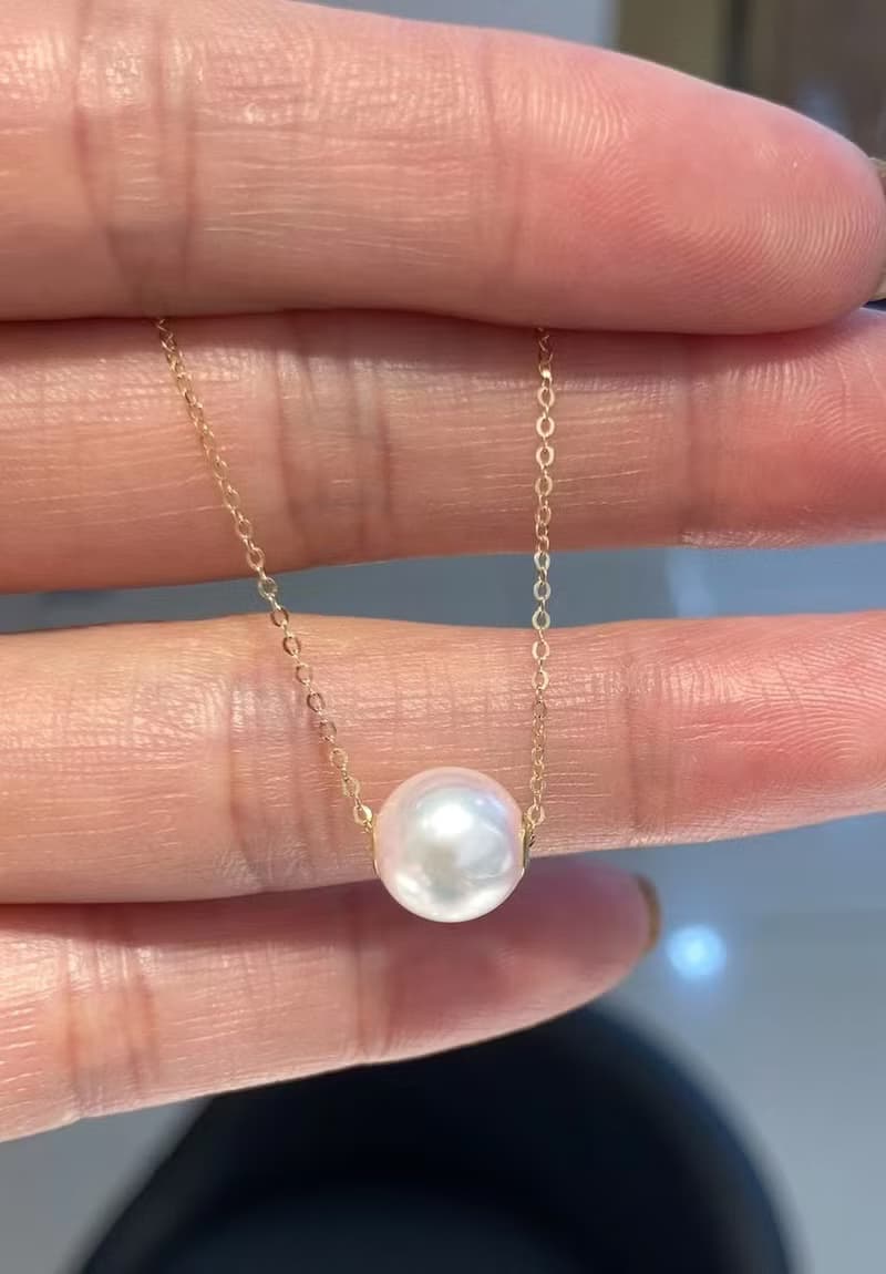 極光之域18K金Akoya海水珍珠真珠項鍊8.5–9mm路路通珍珠項鍊7