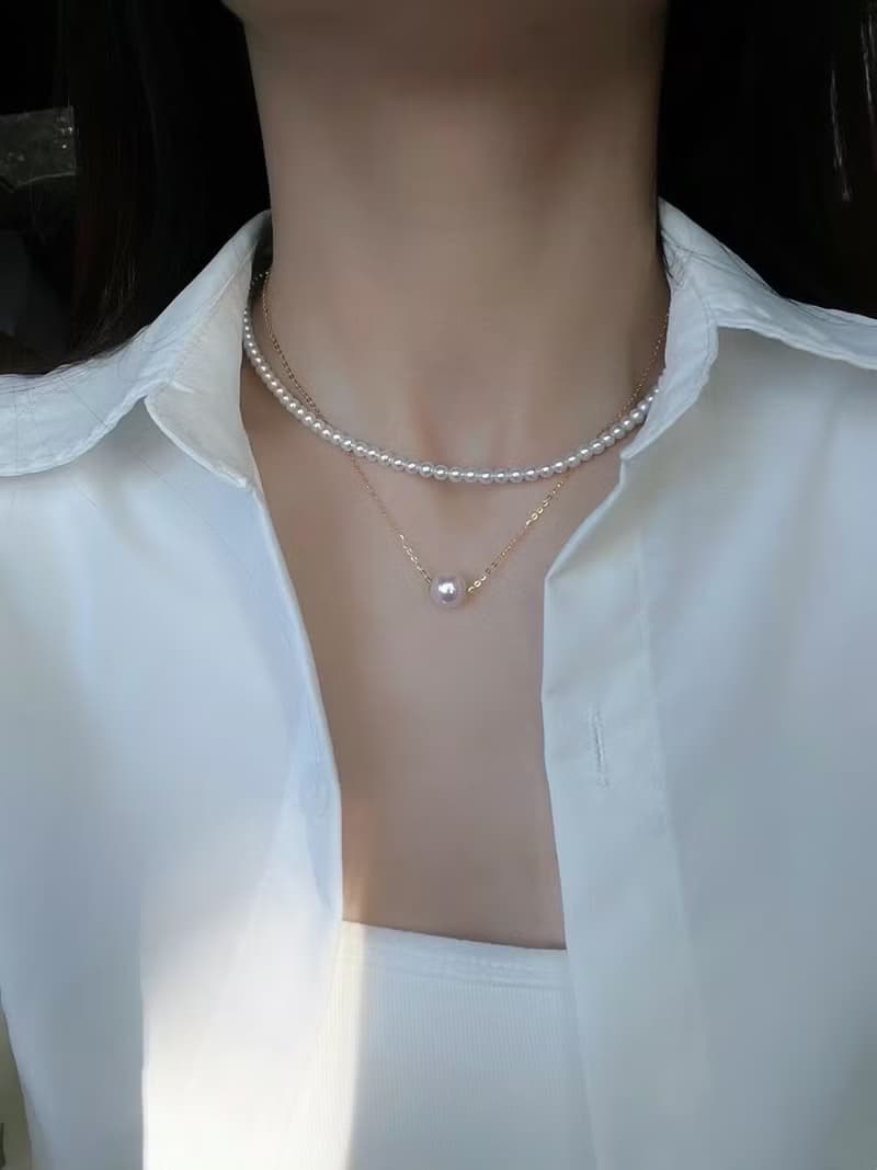 極光之域18K金Akoya海水珍珠真珠項鍊8.5–9mm路路通珍珠項鍊7