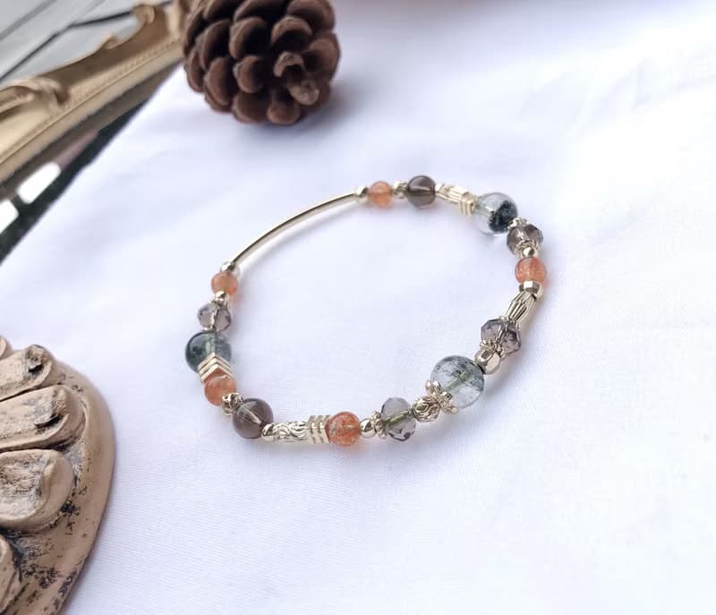 綠幽靈、金太陽、茶晶 天然石手鍊