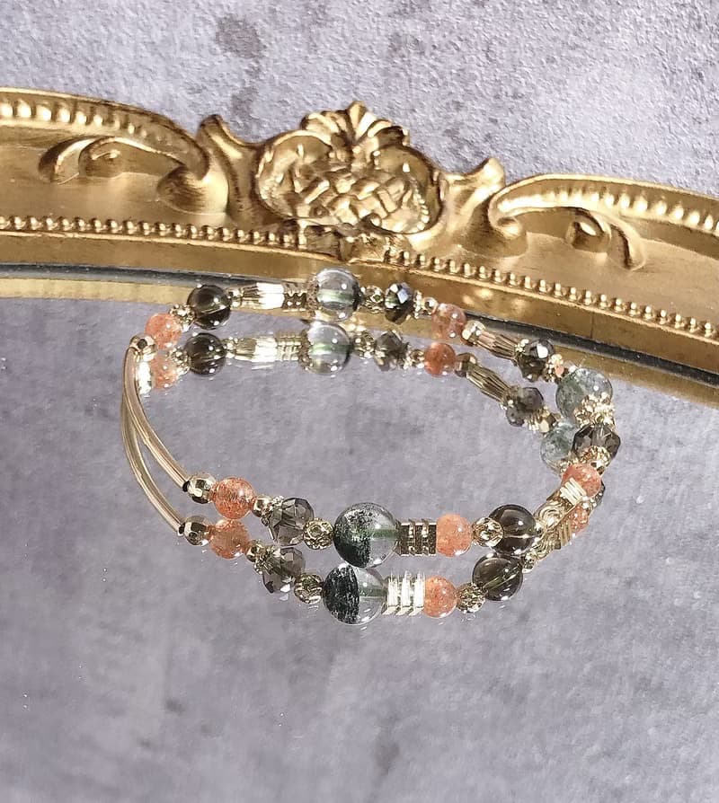 綠幽靈、金太陽、茶晶 天然石手鍊