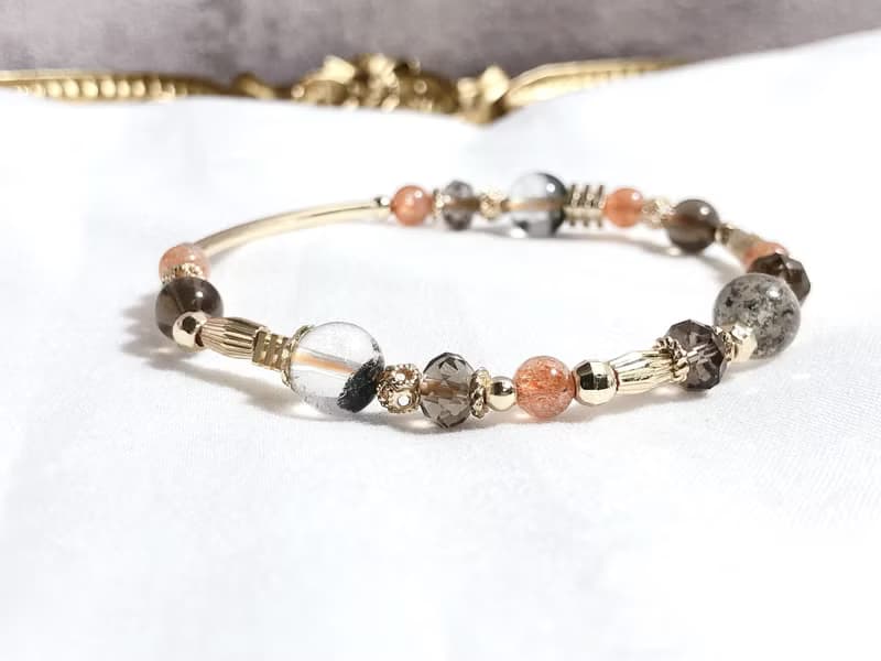 綠幽靈、金太陽、茶晶 天然石手鍊