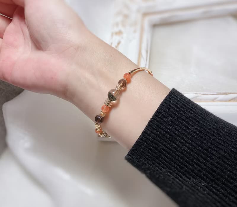 綠幽靈、金太陽、茶晶 天然石手鍊