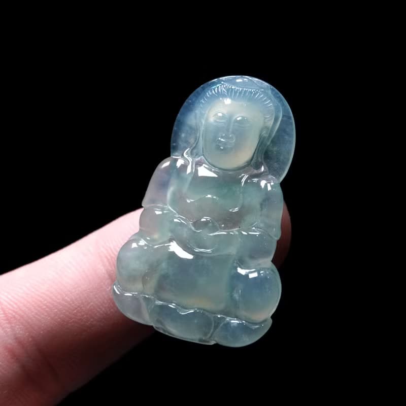 冰晴水翡翠精雕觀音菩薩 | 天然緬甸玉翡翠A貨 | 送禮