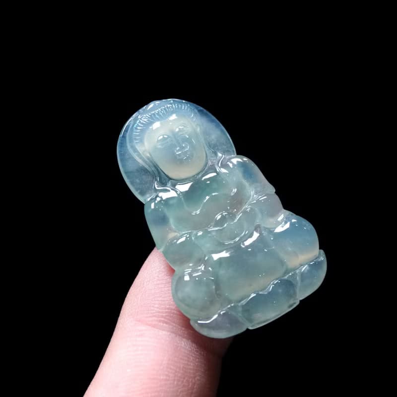 冰晴水翡翠精雕觀音菩薩 | 天然緬甸玉翡翠A貨 | 送禮