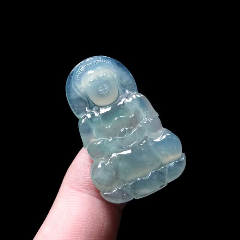 冰晴水翡翠精雕觀音菩薩 | 天然緬甸玉翡翠A貨 | 送禮