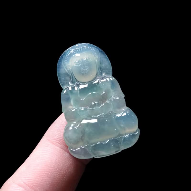 冰晴水翡翠精雕觀音菩薩 | 天然緬甸玉翡翠A貨 | 送禮