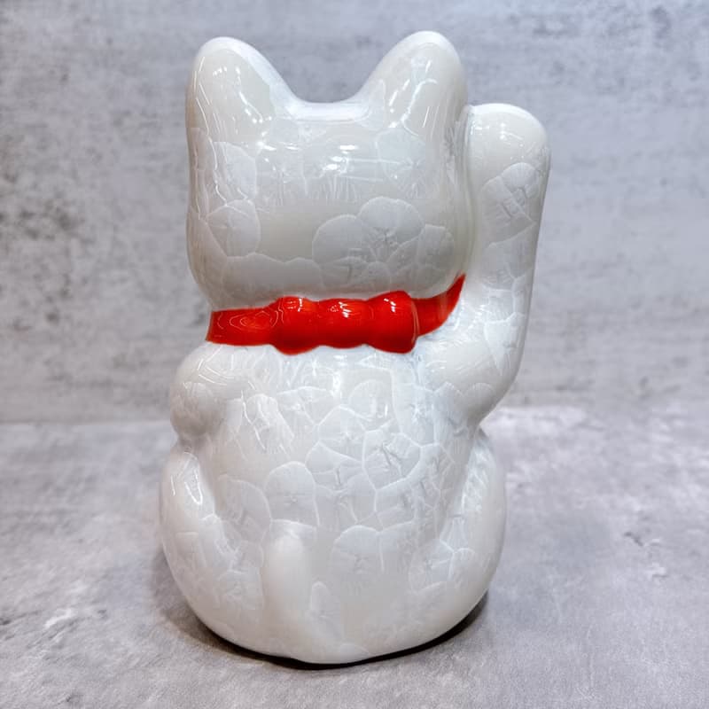 【福白映金】日本清水燒招財貓 | 花結晶 白 - 千万両 右