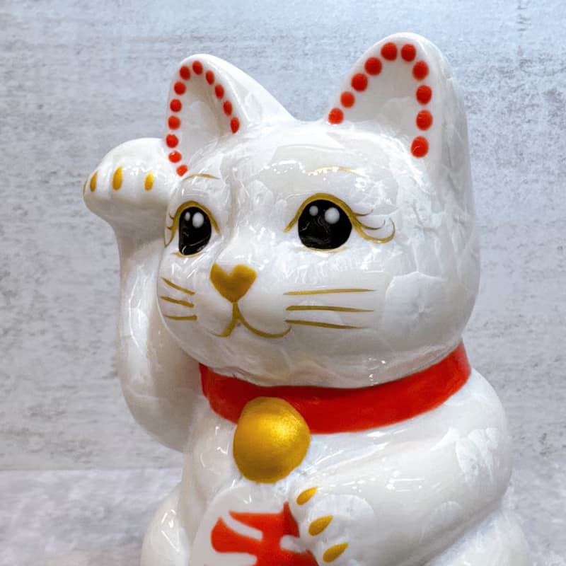 【福白映金】日本清水燒招財貓 | 花結晶 白 - 千万両 右