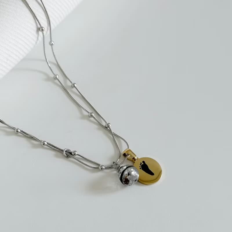 鈦鋼材質 雙鍊條鎖骨鍊 胎毛項鍊