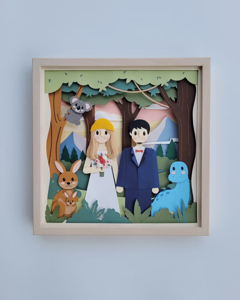 Special custom papercut frame : wedding day theme.