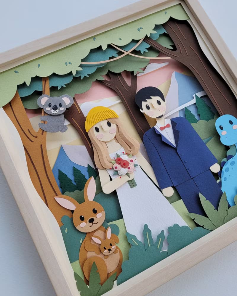 Special custom papercut frame : wedding day theme.