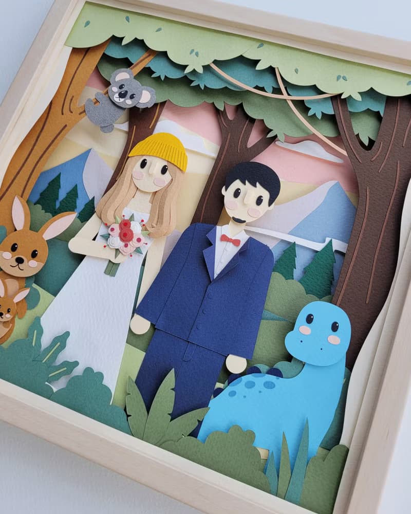 Special custom papercut frame : wedding day theme.